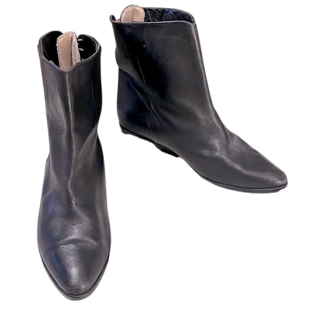 Vintage Eliot By Menatta Womens Black Leather Flat Ankle Boots Booties Sz 6.5